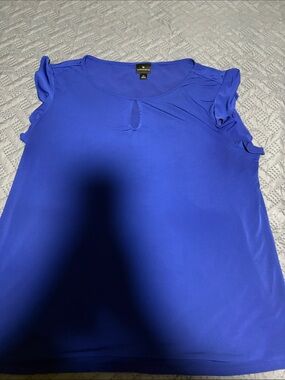 Worthington Royal Blue Ruffle Cap Sleeve Keyhole Top